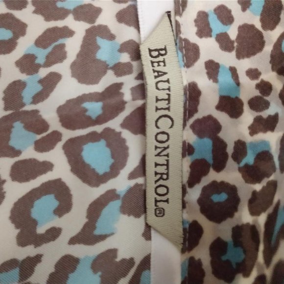 BeautiControl Women's Robe Beige Blue Leopard Print Long Sleeve Tie Waist - Picture 3 of 5